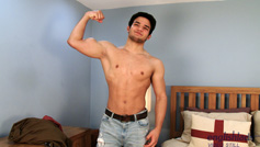 Young Athletic Wrestler Javier Rodiguez Shows off his Muscles and Rock Solid Uncut Erection!