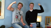 Straight Blond Hunks Aaron & Harry Have a Sword Fight - Their 1st Man Contact!