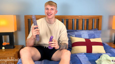 Straight Blond Pup Pumps his Tight Hole with the Big Pink Dildo & his Uncut Cock Cums!