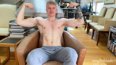 Straight Young & Muscular Blond Lad Wanks his Big Uncut Cock & Fires a Load! 