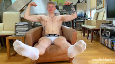 Straight Young & Muscular Blond Lad Wanks his Big Uncut Cock & Fires a Load! 