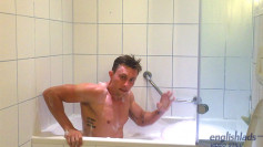 Young Stud Cameron Wanks his Big Uncut Cock in a Bath Whilst Travelling around Europe & Squirts Big!
