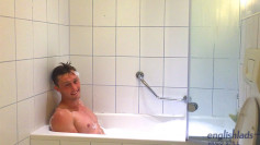 Young Stud Cameron Wanks his Big Uncut Cock in a Bath Whilst Travelling around Europe & Squirts Big!