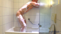 Young Stud Cameron Wanks his Big Uncut Cock in a Bath Whilst Travelling around Europe & Squirts Big!