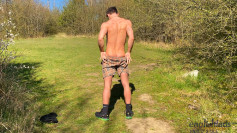 Muscular Hunk Carter Wanks his Huge Uncut Cock & Fingers his Tight Hole in a Field & Finishes at Home!