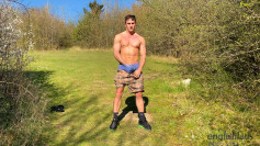 Muscular Hunk Carter Wanks his Huge Uncut Cock & Fingers his Tight Hole in a Field & Finishes at Home!
