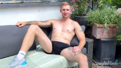 Young Straight, Blond & Muscular Lad Wanks his Monster Uncut Cock & Cums Outside!