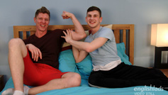 Straight Hunk Eddie Branson Wanks his 1st Man & its Dominic Moore's Uncut Cock - Lucky Guy!
