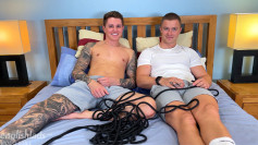 Straight Hottie Finn gets Tied up & Dildoed by Muscular Hunk & both their Uncut Cocks Explode with Cum!