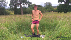 Young Naughty Pup Henry Wanks his Big Uncut Cock & Pumps his Hole with Carrots in a Field!