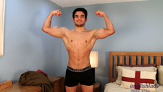 Young Athletic Wrestler Javier Rodiguez Shows off his Muscles and Rock Solid Uncut Erection!