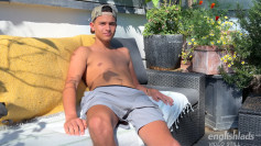 Young Straight & Toned Lad Wanks his Huge Hard Uncut Cock on the Rooftop Garden & Squirts Cum!