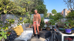Young Straight & Toned Lad Wanks his Huge Hard Uncut Cock on the Rooftop Garden & Squirts Cum!