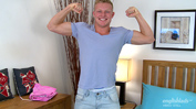 Confident Muscular Blond Stripper Marcus Shows Off His Large Uncut Cock