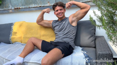Young Straight Stud Shows off his Amazing Muscles & Tugs his Hard One Outside & Fires his Load!