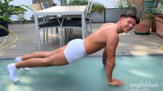 Young Straight Stud Shows off his Amazing Muscles & Tugs his Hard One Outside & Fires his Load!