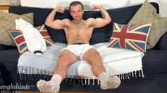 Young Muscular & Super Hairy Footballer Wanks his Rock Hard Uncut Cock & Squirts Cum in his Eye!