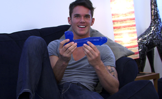 Straight Young Footballer Jay Hall Slides Up & Down on the Massive Blue Dildo
