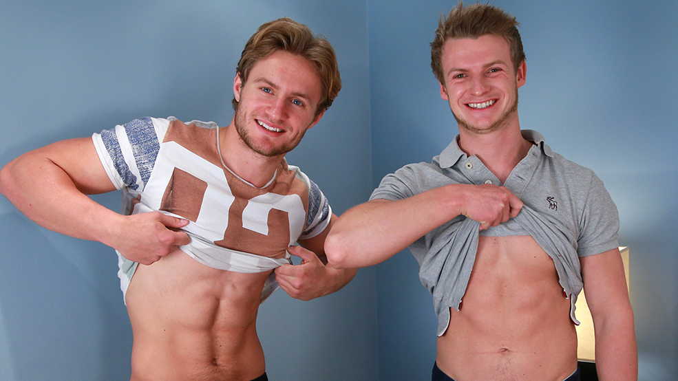 Straight Blond Hunks Aaron & Harry Have a Sword Fight - Their 1st Man Contact!