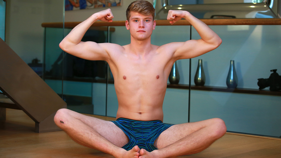 Young Blond Footballer Archie Shows off his Athletic Body & Rock Hard Uncut Cock!