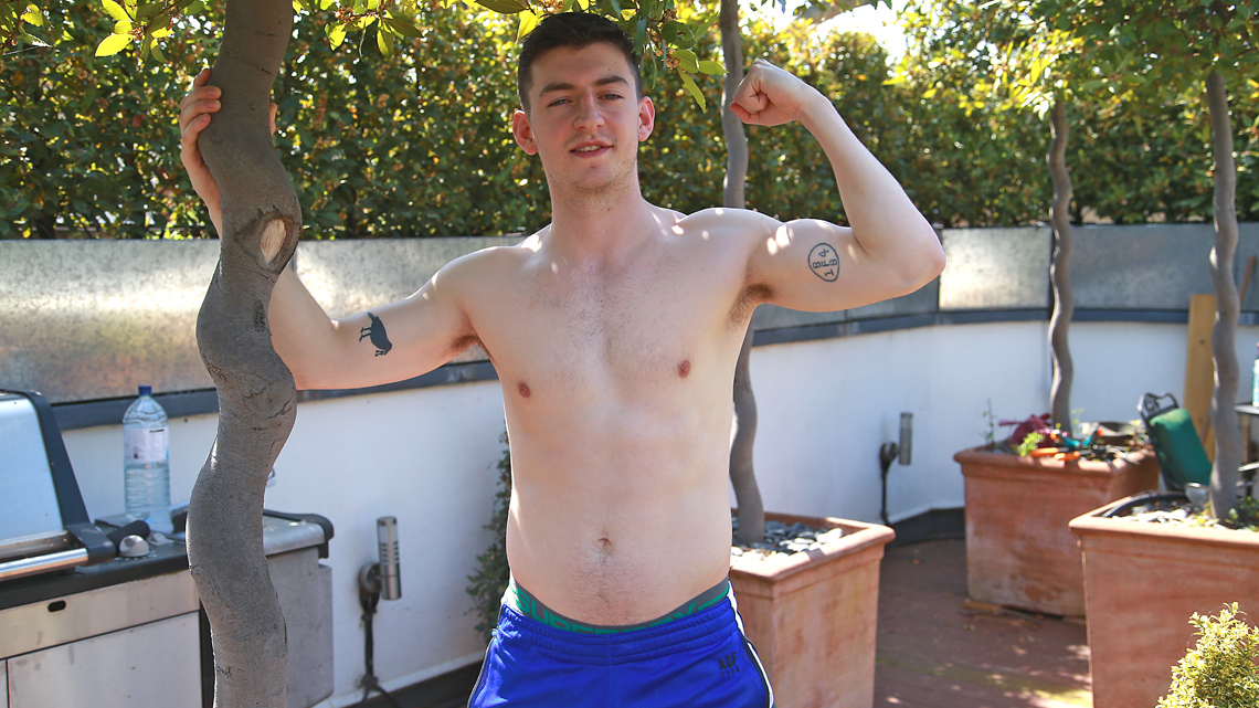 Bonus Video of James' Photo Shoot - Athletic Young Boxer Shows his Uncut Cock & Shaven Hole!