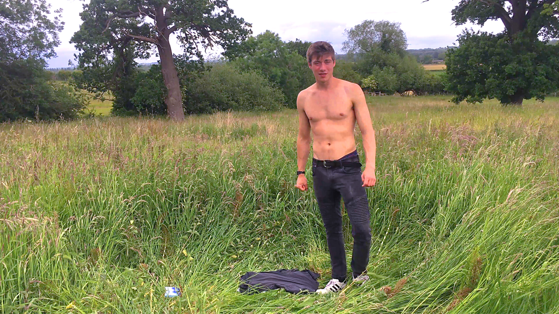 Young Naughty Pup Henry Wanks his Big Uncut Cock & Pumps his Hole with Carrots in a Field!